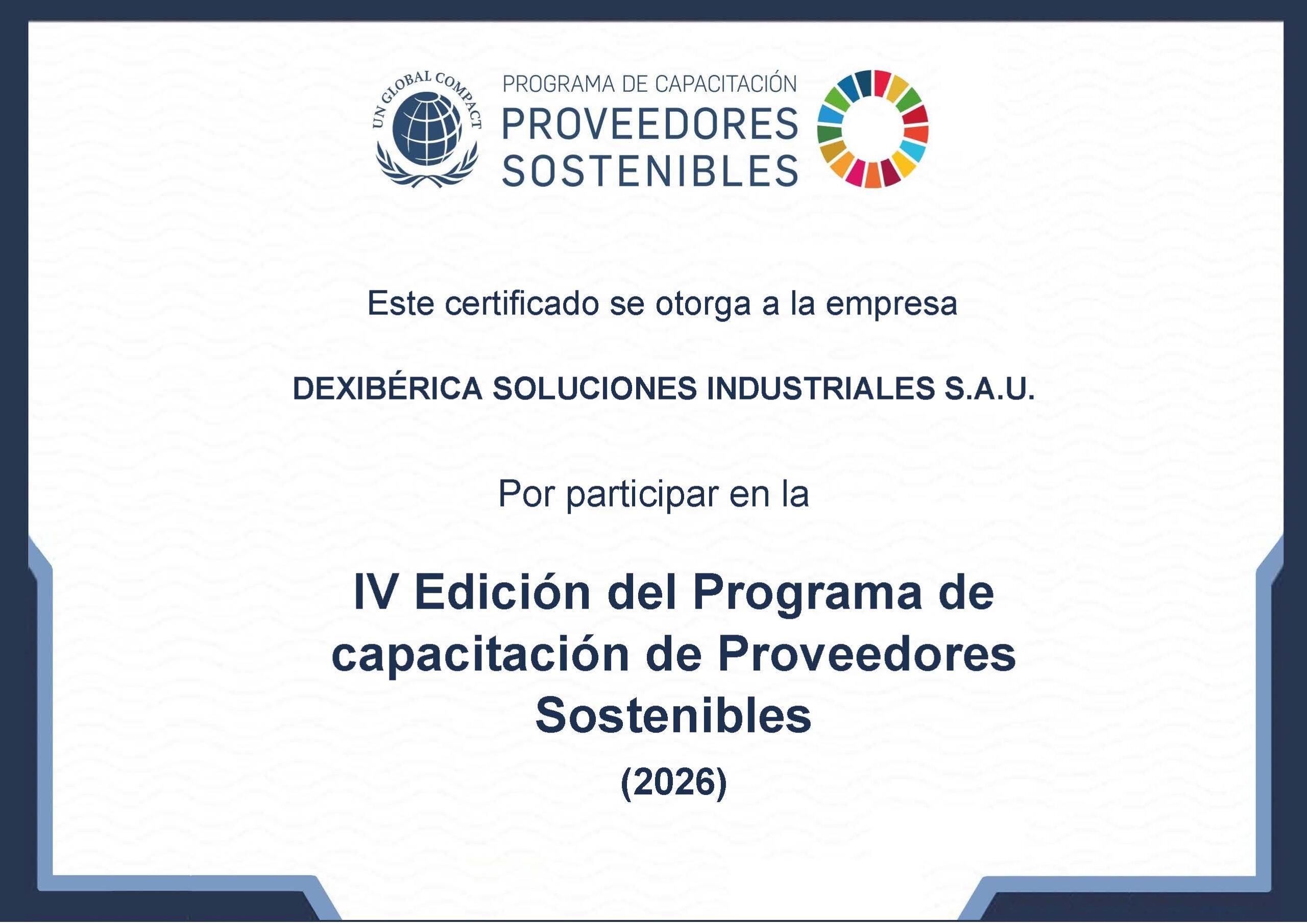 CERTIFICACION DEL PROGRAMA DE CAPACITACION DE PROVEEDORES SOSTENIBLES